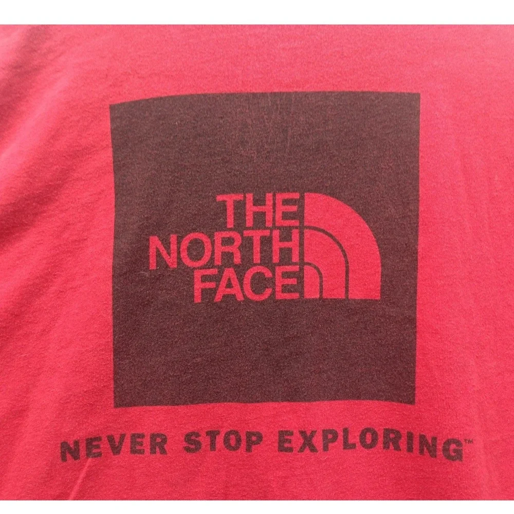 The North Face Mens Red Long Sleeve Box Logo Graphic T-Shirt Size M